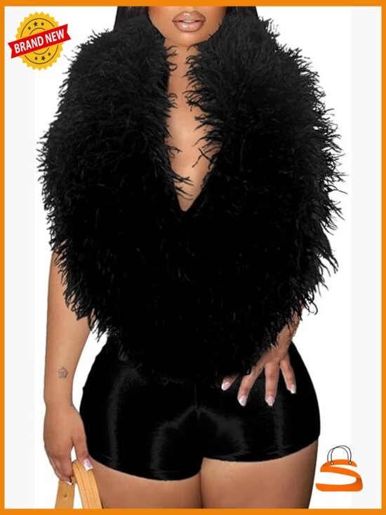 Pants - Halter Backless One Piece Jumpsuit Sleeveless Deep V Neck Feather Romper Club